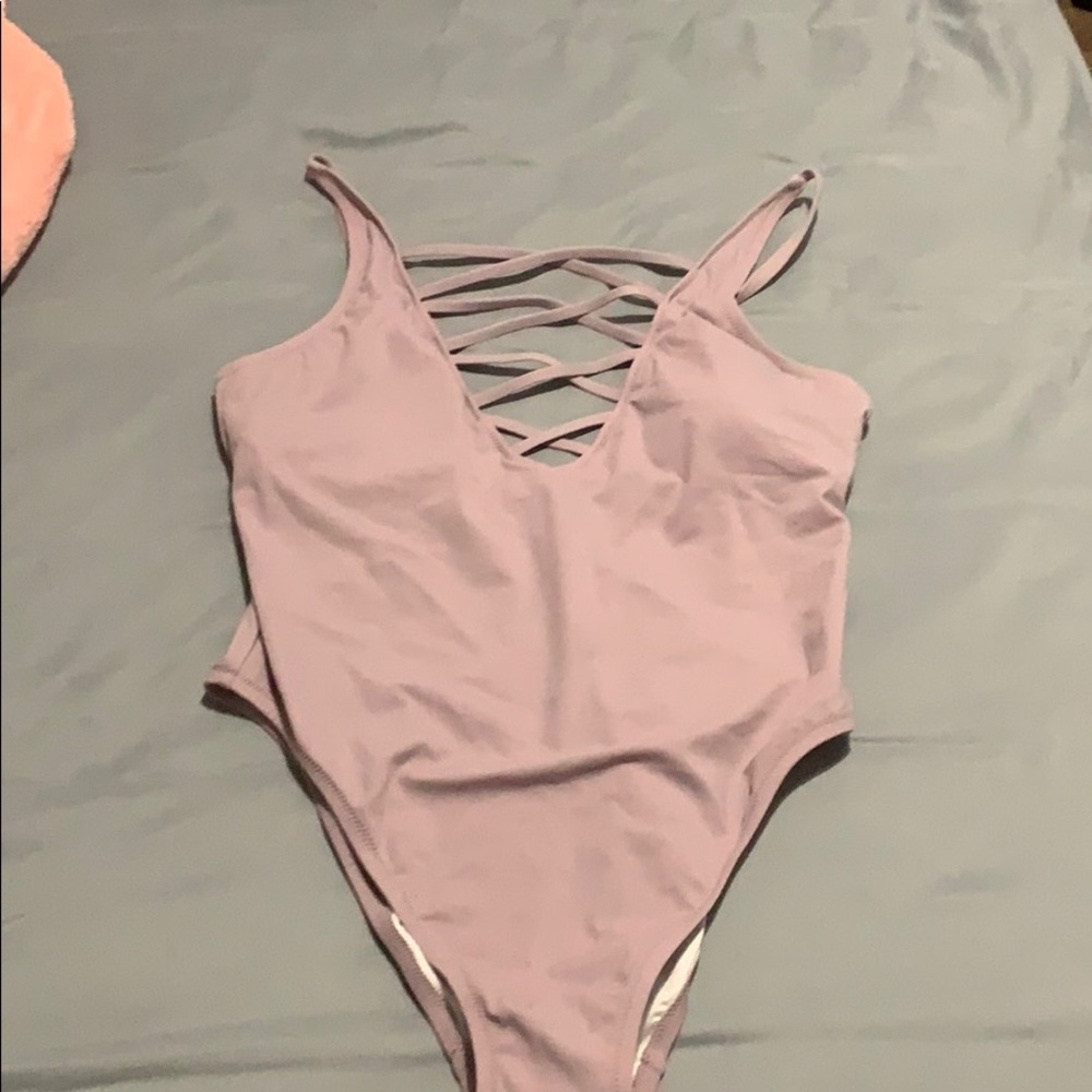 VS pink one piece strappy swim suit